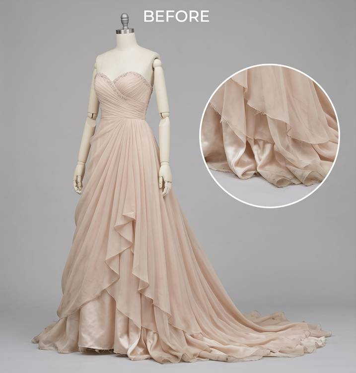 Evening Gown Hemming Before